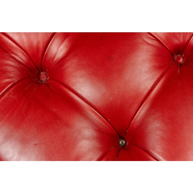 Red Vintage Tufted Leather Rolling Ottoman Trunk in Red For Sale - Image 8 of 10