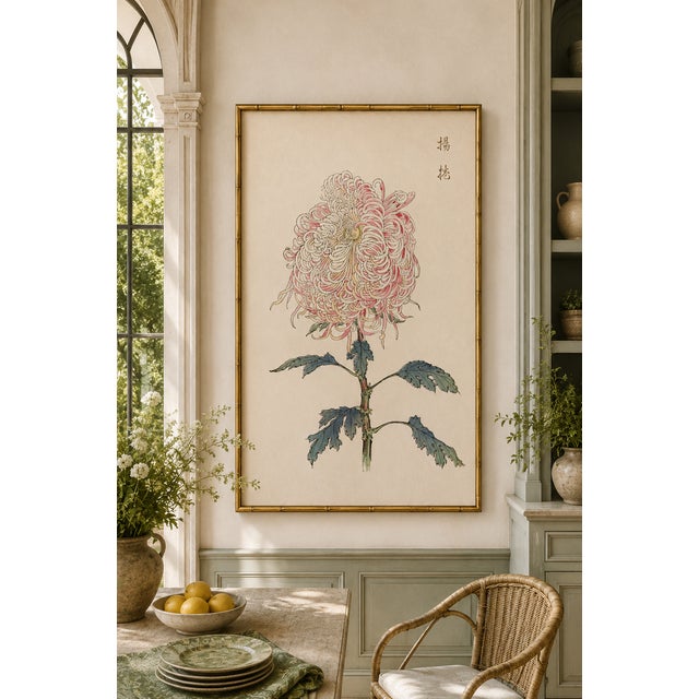 Pink Chrysanthemum, Vintage Japanese Botanical Art Print, 12" X 18" For Sale - Image 9 of 10