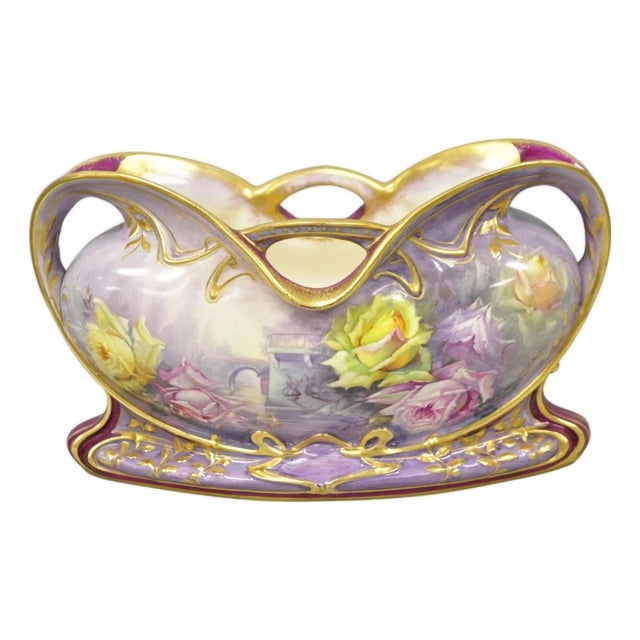 Antique Franz Anton Mehlem Royal Bonn Germany Art Nouveau Purple Jardinière Vase For Sale