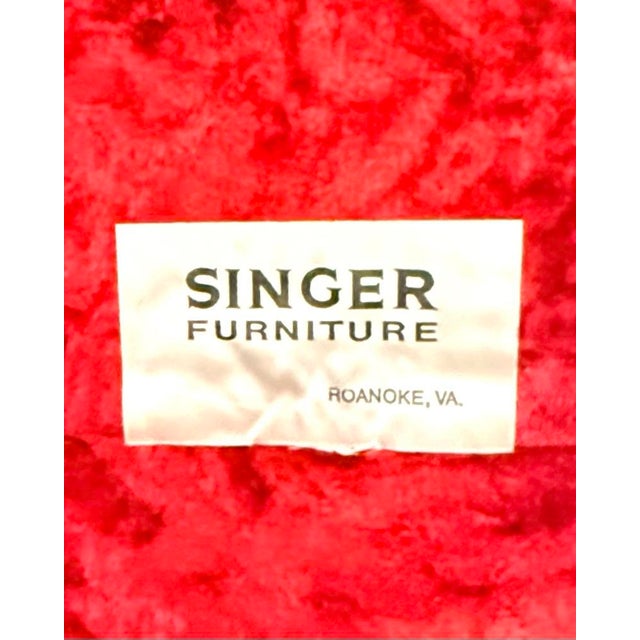 Textile 1970s Singer Furniture Ruby Velvet Sofa With Carved Wood Frame For Sale - Image 7 of 7