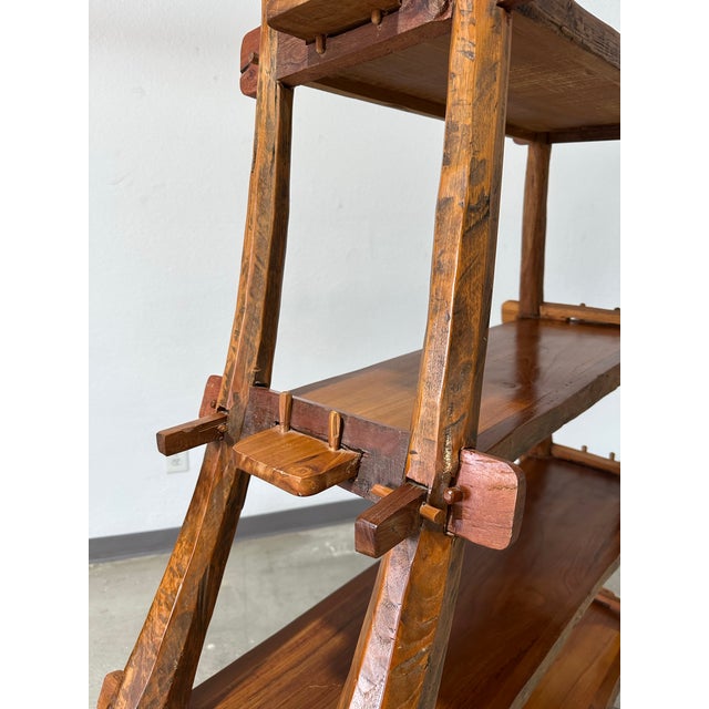 Brown Vintage European Primitive Hand Carved Book Shelf With Mortise and Tenon Joints For Sale - Image 8 of 12
