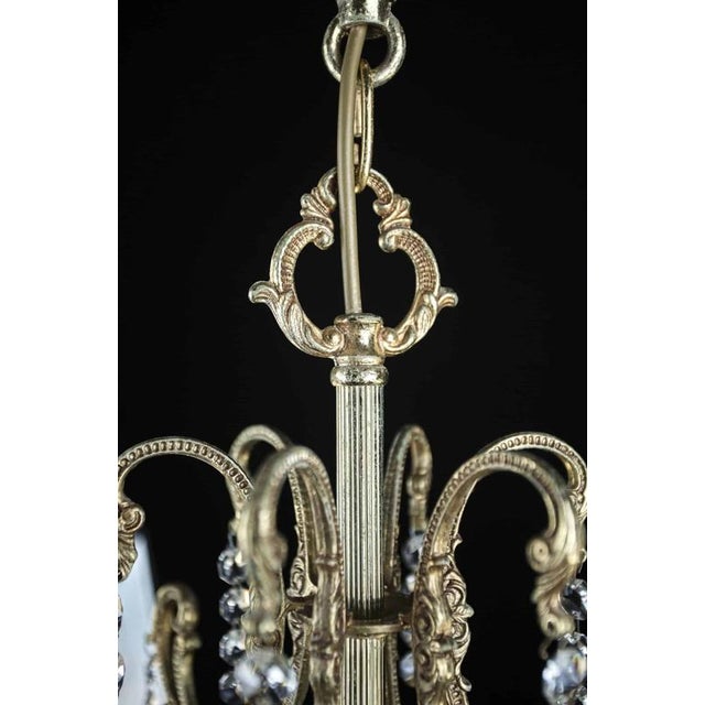 Metal Brass Chandelier with Crystal Trimmings For Sale - Image 7 of 9