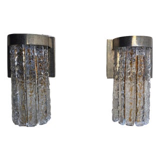 Murano Glass and Metal Wall Lights from Venini, 1960, Set of 2 For Sale