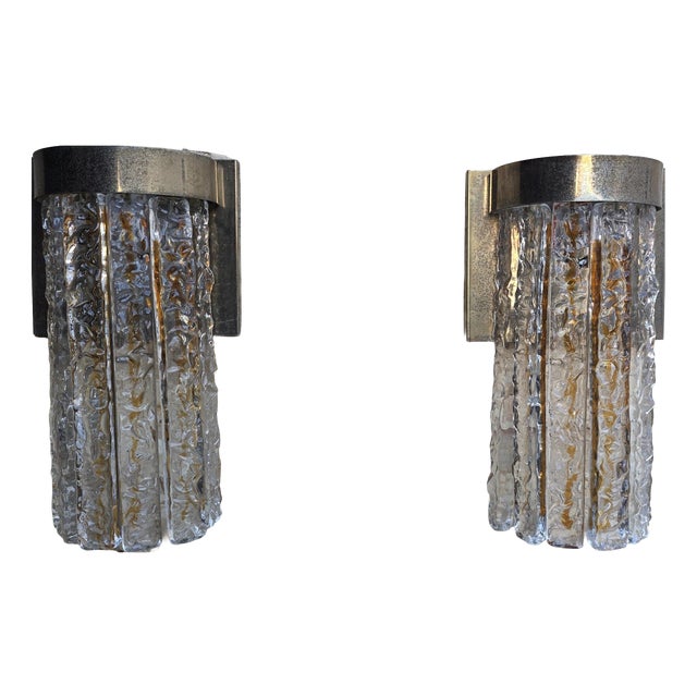 Murano Glass and Metal Wall Lights from Venini, 1960, Set of 2 For Sale