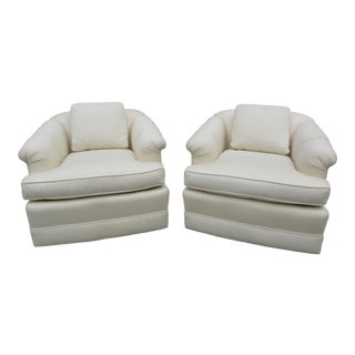 Late 20th Century Baker Furniture Swivel Club Chairs- A Pair For Sale