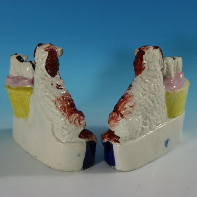 Pair Staffordshire Spaniel and Pups in Wash Baskets For Sale - Image 6 of 13