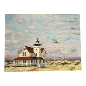 Vintage Oil Painting on Canvas of a New Jersey Shore Lighthouse 16 X 20”