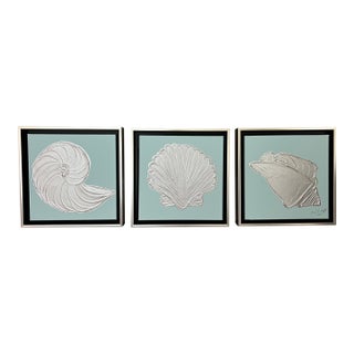 Framed Mint & Silver Seashell Collection, Designed by Cheryl P. Kohloff - Set of 3 For Sale