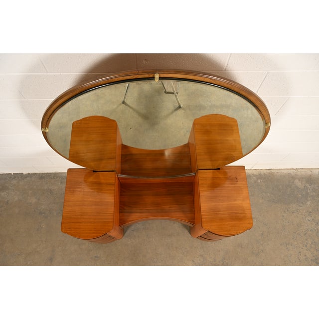 Wood Donald Deskey Style Art Deco Burl Wood Vanity Dresser With Mirror, Circa 1930s For Sale - Image 7 of 14