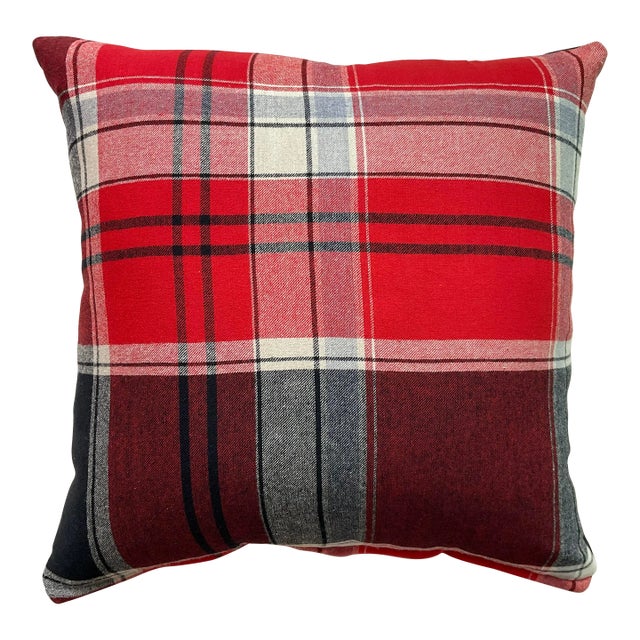 Antique Plaid Carriage Blanket Pillow Cover - Reversible - 22" Square For Sale
