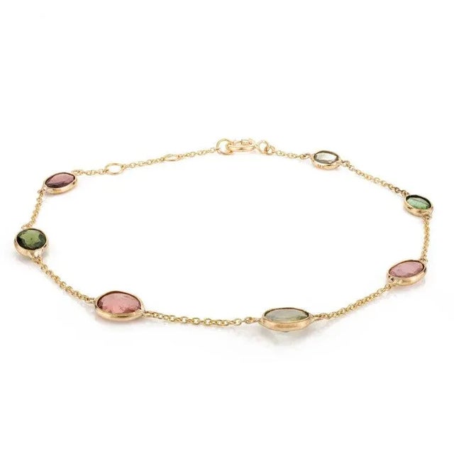 Multi Tourmaline Station Chain Bracelet Handcrafted in 18k Yellow Gold For Sale In New York - Image 6 of 12