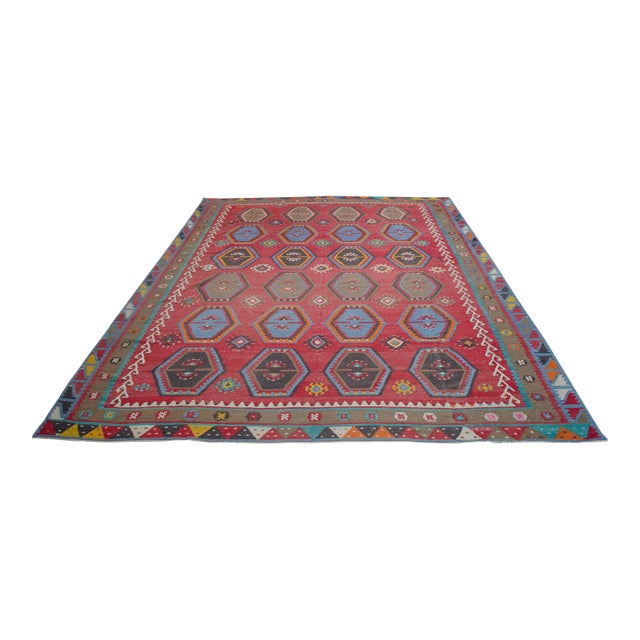 Vintage Hand-Woven Wool Turkish Rug - 8′8″ X 11′7″ For Sale