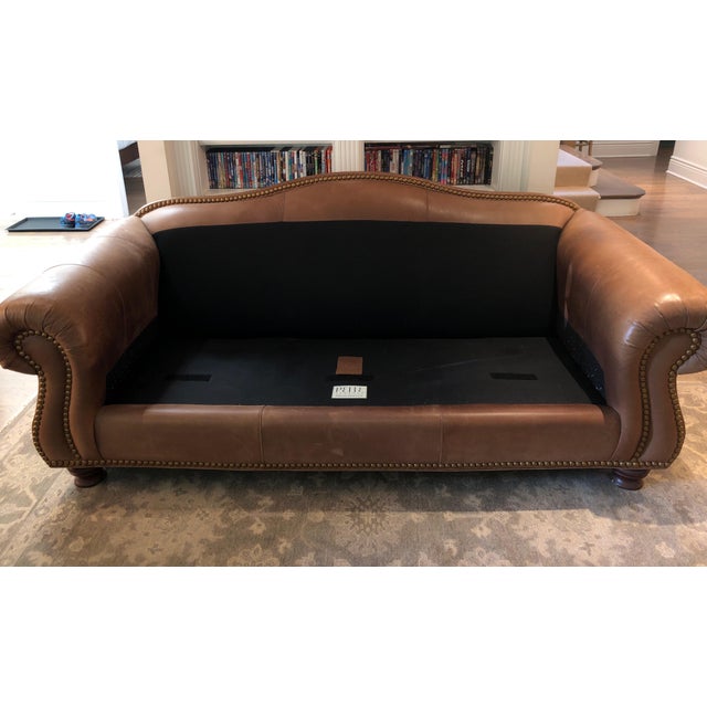 Drexel Heritage Rustic Brown Leather Couch With Brass Nailhead