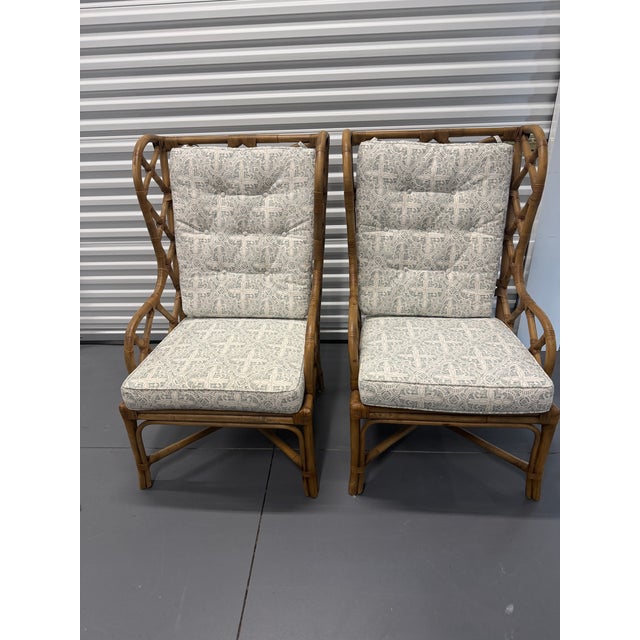 Traditional Set of Two Natural Rattan Wingback Watson Chair With Cushions For Sale - Image 3 of 12