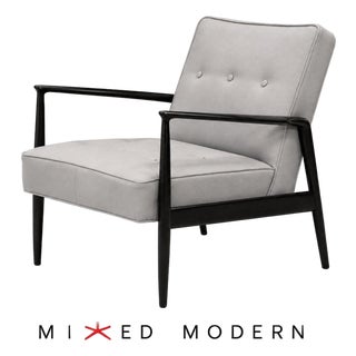 1960s Danish Modern Ebonized Black and Grey Lounge Chair Kofod Larsen Style For Sale