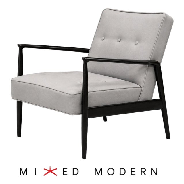 1960s Danish Modern Ebonized Black and Grey Lounge Chair Kofod Larsen Style For Sale