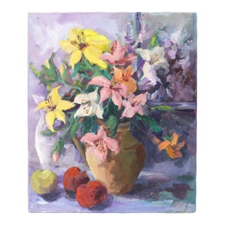 Liliane Paumier French Floral Still Life Oil Painting For Sale