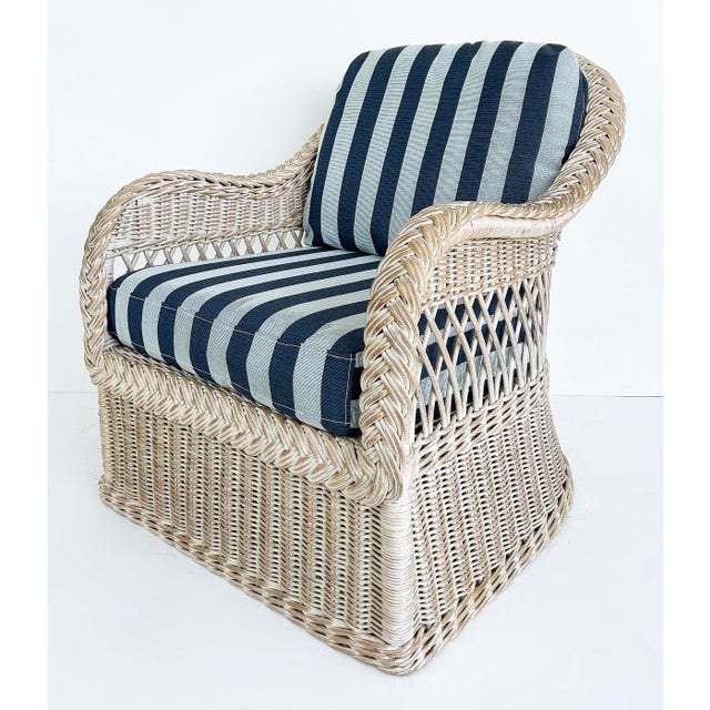 1970s Henry Link Rattan Lounge Chairs, Ottomans, New Sunbrella Upholstery, 2 Pairs For Sale - Image 10 of 18