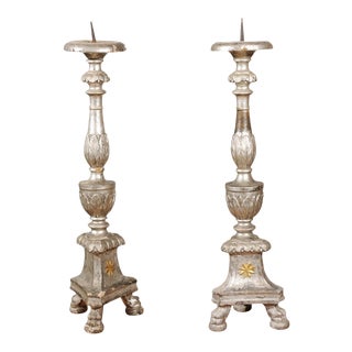 18th Century Italian Silver Candlesticks with Gilt Star & Waterleaves - a Pair For Sale