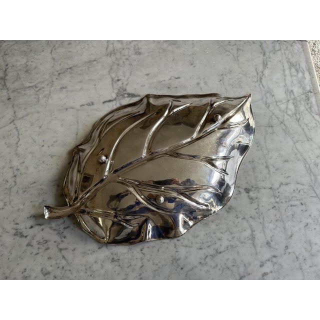 1970s Large Silver-Plated Leaf-Shaped Bowl from Valenti, 1972 For Sale - Image 5 of 14