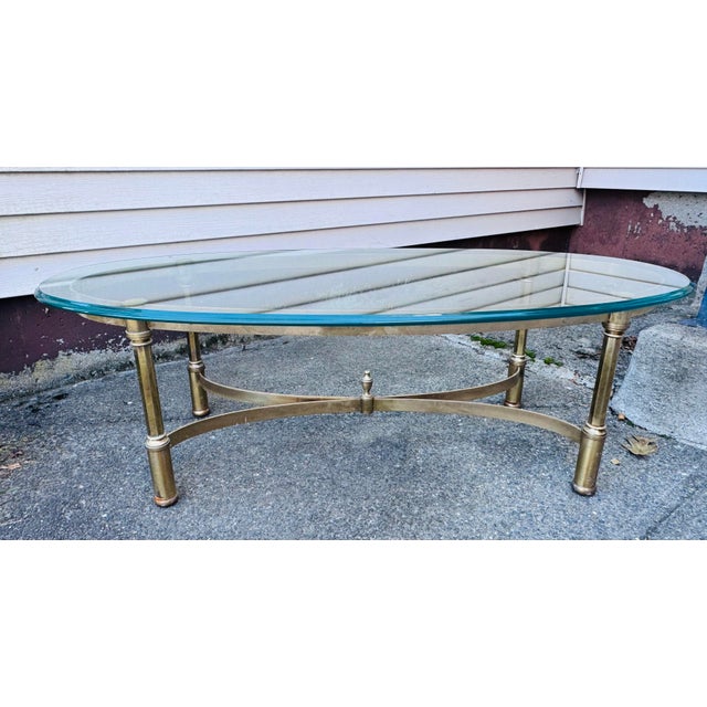 Vintage 1960s Oval Italian Solid Brass & Glass Top Coffee Table For Sale In Boston - Image 6 of 8