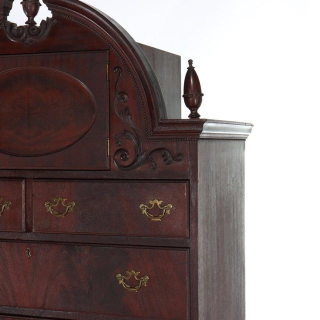 Antique Queen Anne Style Carved Mahogany Bonnet Top High Boy C1900 For Sale - Image 12 of 18