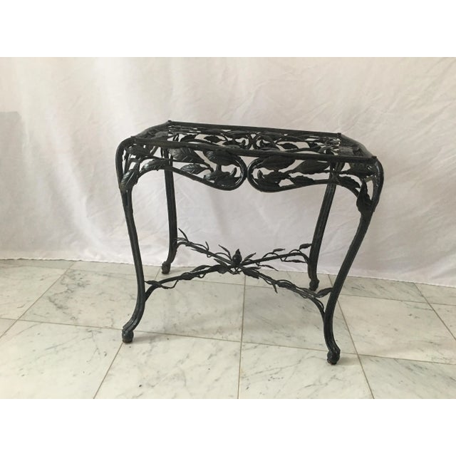 Hollywood Regency Vintage Black Iron Glass Top Table For Sale - Image 3 of 8