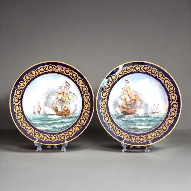 Vintage Hand-Painted Naval Battle Plates by Semone, 1920s, Set of 2 For Sale - Image 14 of 14