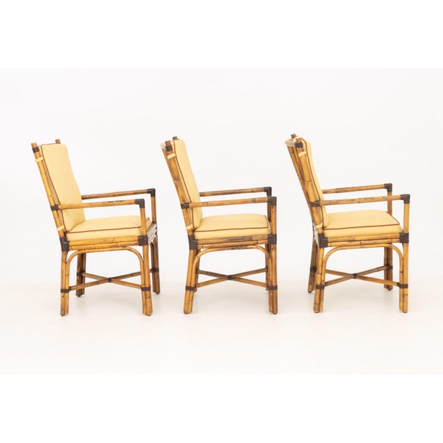 Mid 20th Century Set of Six Pierce Martin Modern Bamboo and Rattan Wrapped Arm Chairs For Sale - Image 5 of 14