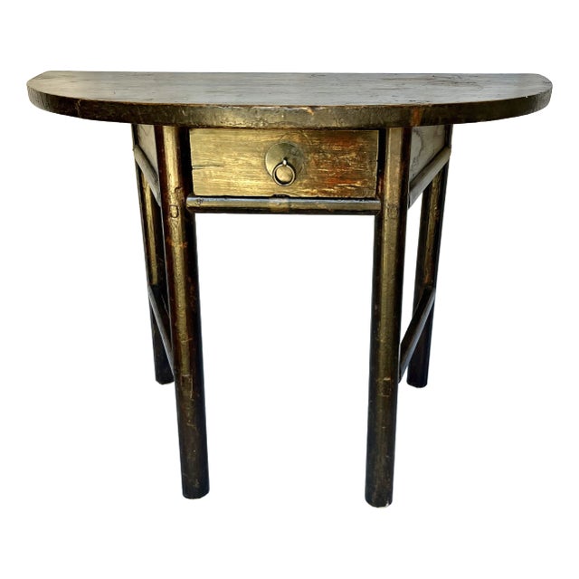 Antique Handcrafted Wood Demi-Lune Table For Sale