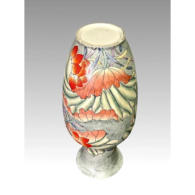 Paint Vintage Macau Chinese Porcelain Vase Hand Painted With Orange Lotus Flowers in the Kangxi Style For Sale - Image 7 of 8
