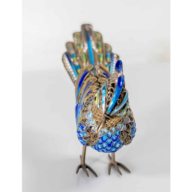 Chinese 20th Century Chinese Sterling Silver Filigree and Enamel Bird For Sale - Image 3 of 10