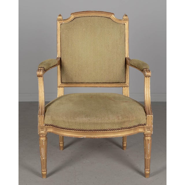 French Provincial Louis XVI Style French Gilded Fauteuil or Armchair For Sale - Image 3 of 7