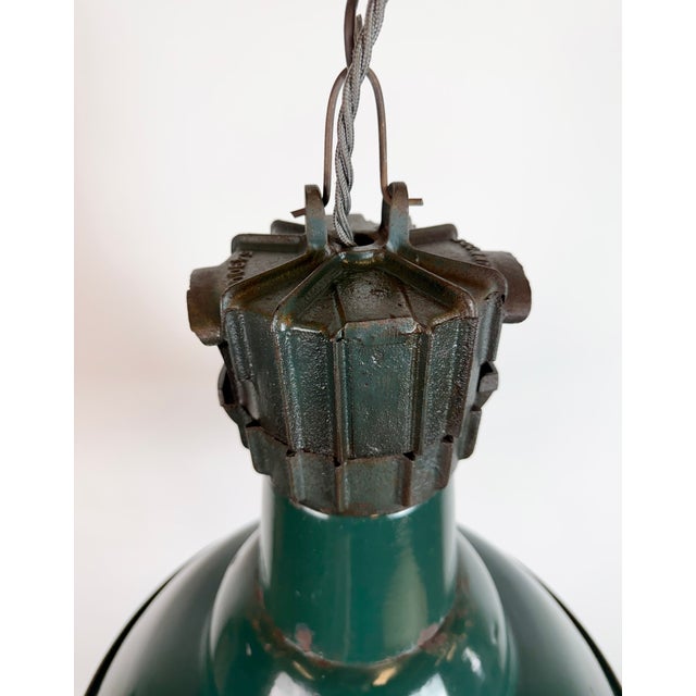 Industrial French Petrol Enamel Pendant Lamp from Sammode, 1950s For Sale - Image 9 of 18