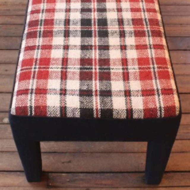 Mid-Century Modern Custom Bench Upholstered in Handwoven French Linen Textile For Sale - Image 3 of 8