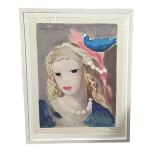 Vintage Art Nouveau Deco French Print Femme a La Colombe Marie Laurencin