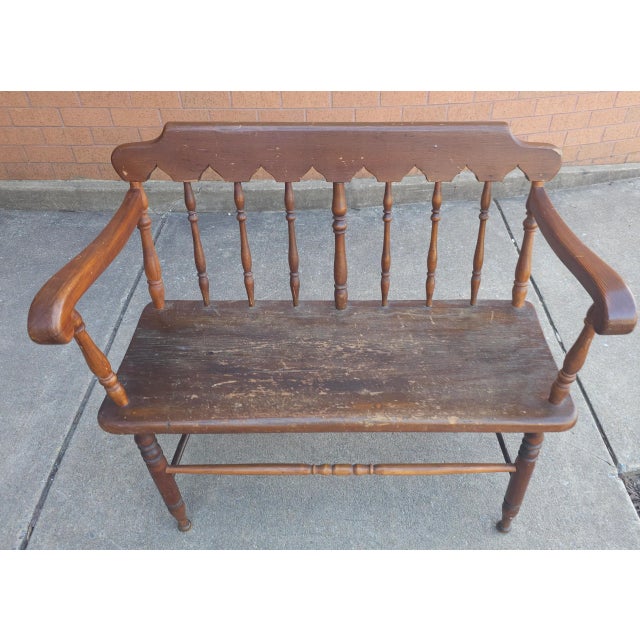 Early American Two Seater Setteee Bench For Sale - Image 4 of 9