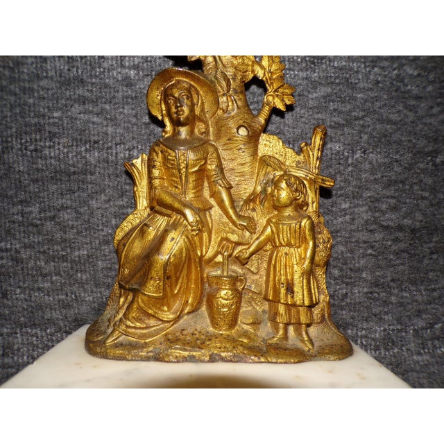 Pair Antique Victorian Girandoles Brass Marble Crystal Candelabra Candle Holders For Sale - Image 11 of 15