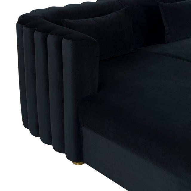 Callie Black Velvet Sectional, Left Arm Facing For Sale - Image 4 of 7