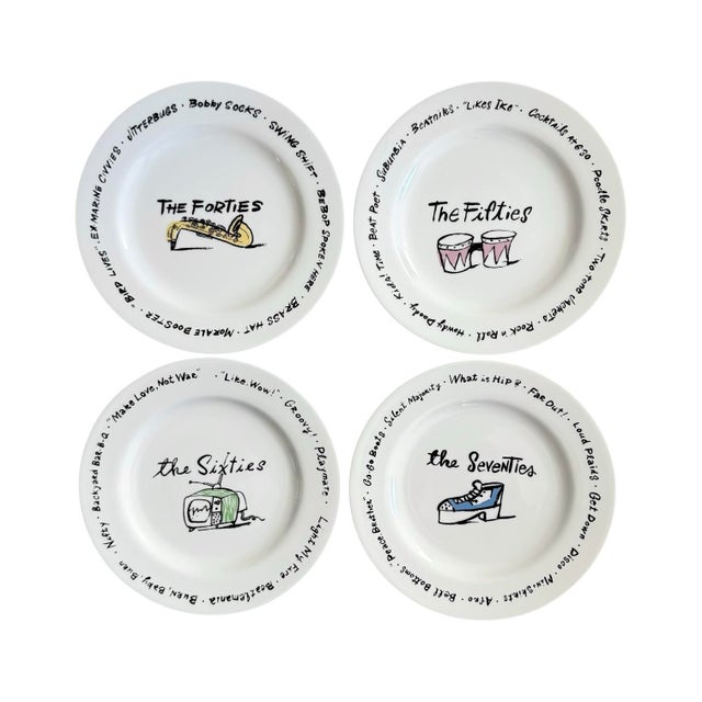 Pottery Barn 1999 Pottery Barn Millennium Series “The Decades” Salad / Dessert Plates - Set of 12 For Sale - Image 4 of 8