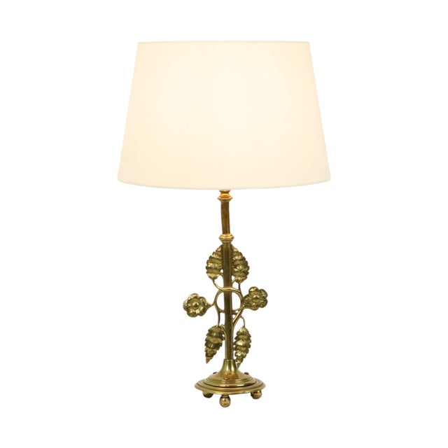 1950s Art Nouveau Style Floral Table Lamp in Brass, 1950s For Sale - Image 5 of 16
