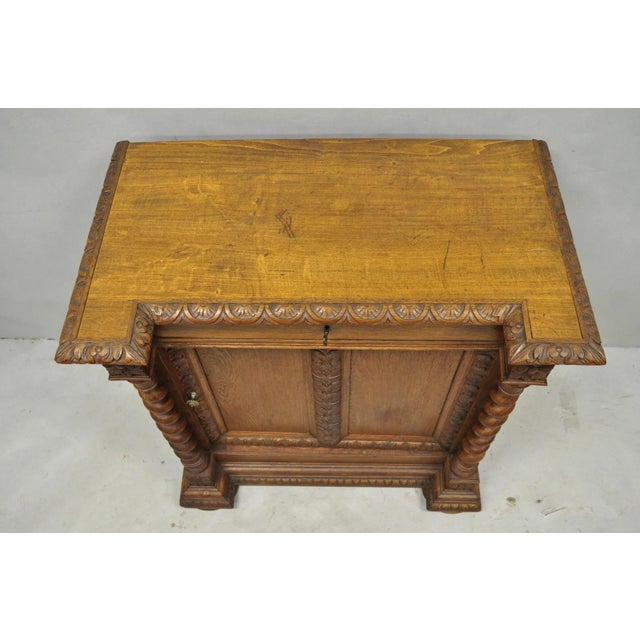 Renaissance Antique Renaissance Revival Oak Wood Spiral Barley Twist Jelly Liquor Cabinet For Sale - Image 3 of 18