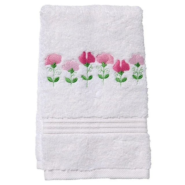 Row of Sweet Peas (Pink) Terry Guest Towel For Sale - Image 4 of 5