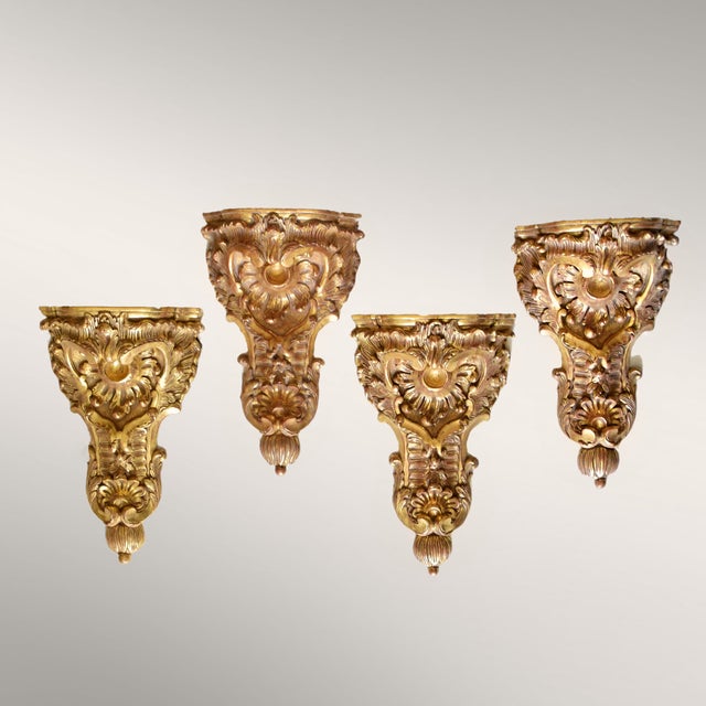 Regency Wall Consoles in Gilded Carved Wood, 1970s, Set of 4 For Sale - Image 10 of 10