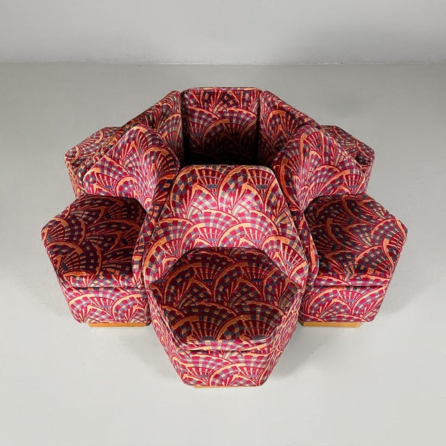 Italian Modular Sofa in Geometric Fabric and Wood, 1970s, Set of 6 For Sale - Image 3 of 18