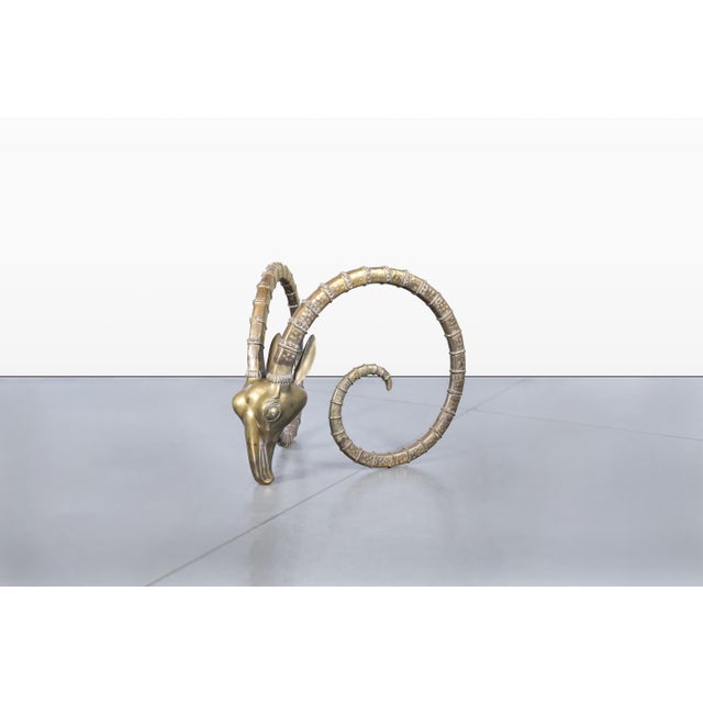 Metal Mid-Century Brass Ibex Rams Head Dining Table Bases After Alain Chervet For Sale - Image 7 of 14