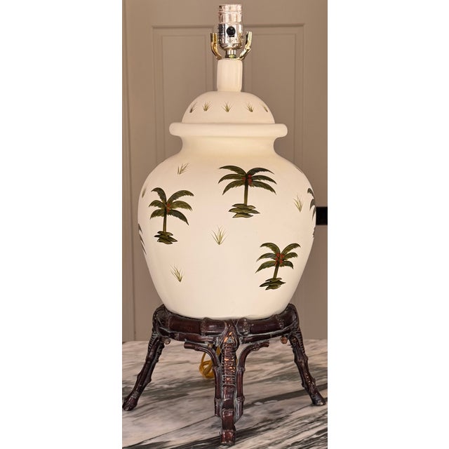 Vintage Ginger Jar Palm Tree Motif Table Lamp For Sale - Image 13 of 18