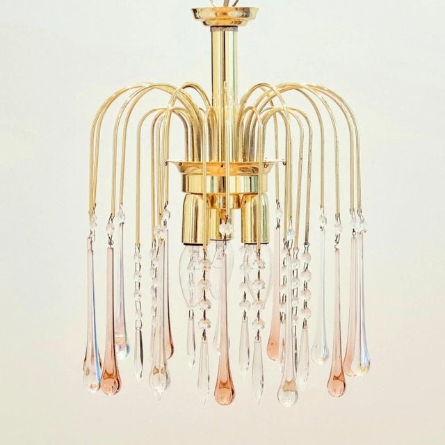 Hollywood Regency Murano Glass Teardrop Waterfall Chandelier, Italy, 1970s For Sale - Image 3 of 11