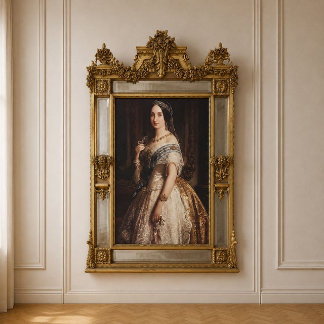 Baroque French Baroque Gold Leaf Portrait Frame With Mirrored Details – Ornate Floral Wall Art For Sale - Image 3 of 3