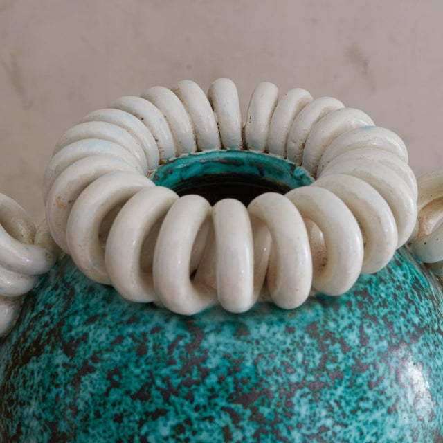 Turquoise French Turquoise Ceramic Vase by Gustave Asch, 1940s For Sale - Image 8 of 18
